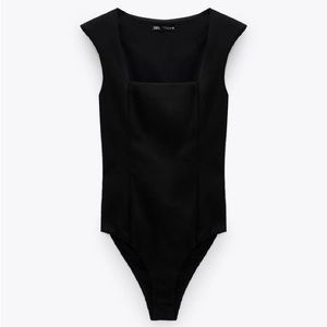 Black brand new w tags zara square neck bodysuit with cap sleeve / pad XS